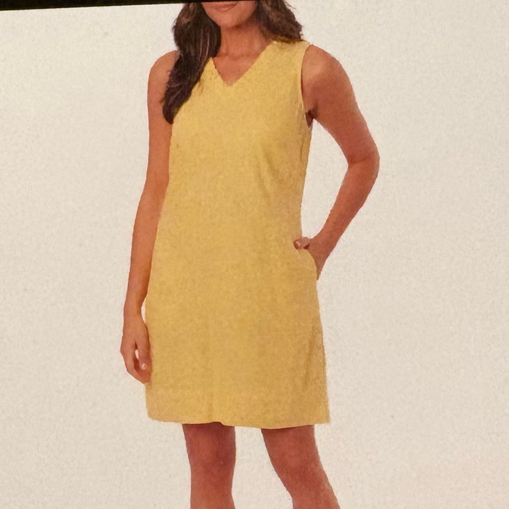Briggs Butter Yellow Linen Blend Shift Dress Sleeveless Ruffle V-Neck‎ Sz XL NWT